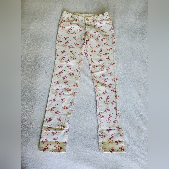 GapKids Girls Jeans White Floral Pink Purple Adjustable Waist Fall Winter - Picture 1 of 7